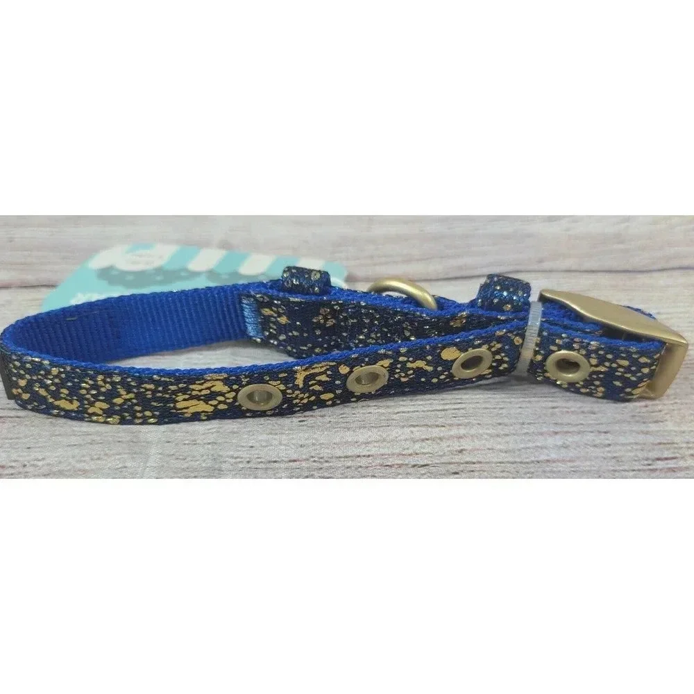 Blueberry Pet Dog Collar Size Small 9-12in Royal Blue Gold Splatter Paint New